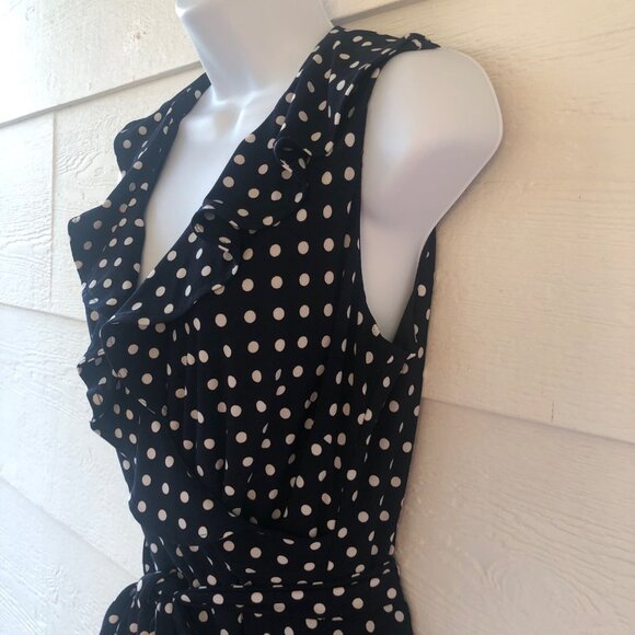 Chaps Size Medium Flirty Sleeveless Ruffled Polka Dot V-Neck Summer Dress - Picture 6 of 14